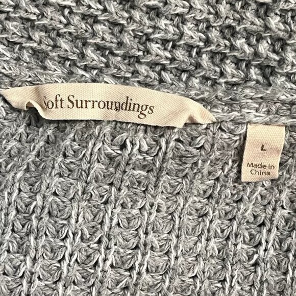 Soft Surroundings Townsend Cardigan L Shawl Collar Open Chunky Thick Knit Gray - Picture 7 of 8